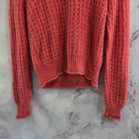 By Anthropologie Sweater Women Small Salmon Coral Wool Ruffle Off Shoulder - Picture 6 of 12